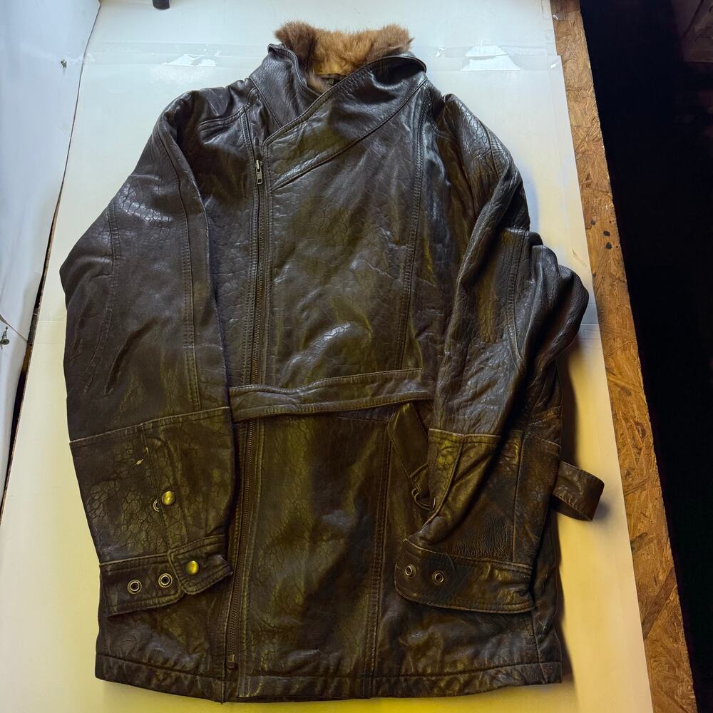 Joint Internation Leather Long Coat Jacket Brown Size 40